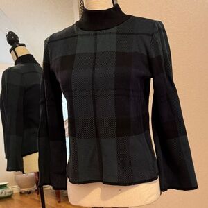 Ann Taylor Black and Dark Green Plaid Blouse